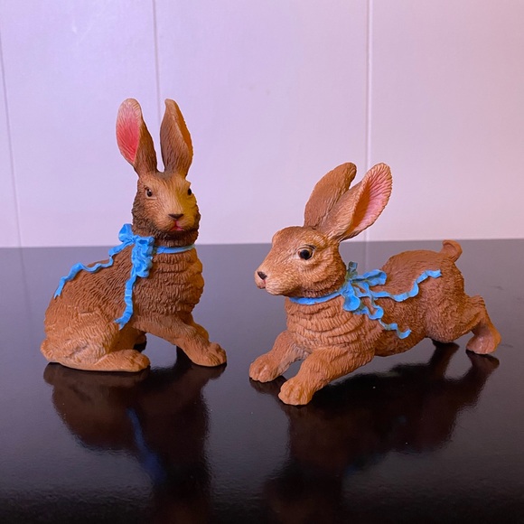 Accents | Vintage 199s Resin Blue Ribbon Collar Rabbit Figurine Pair ...